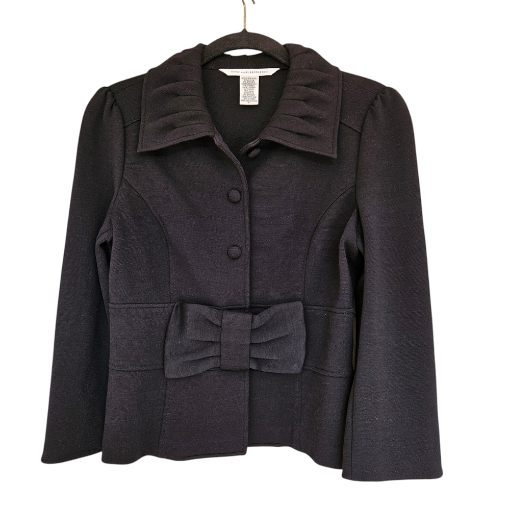 Diane Von Furstenberg Black Wool Blend Fitted Jacket